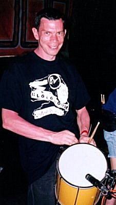 Ian playing the repinique in Brazil April 2000